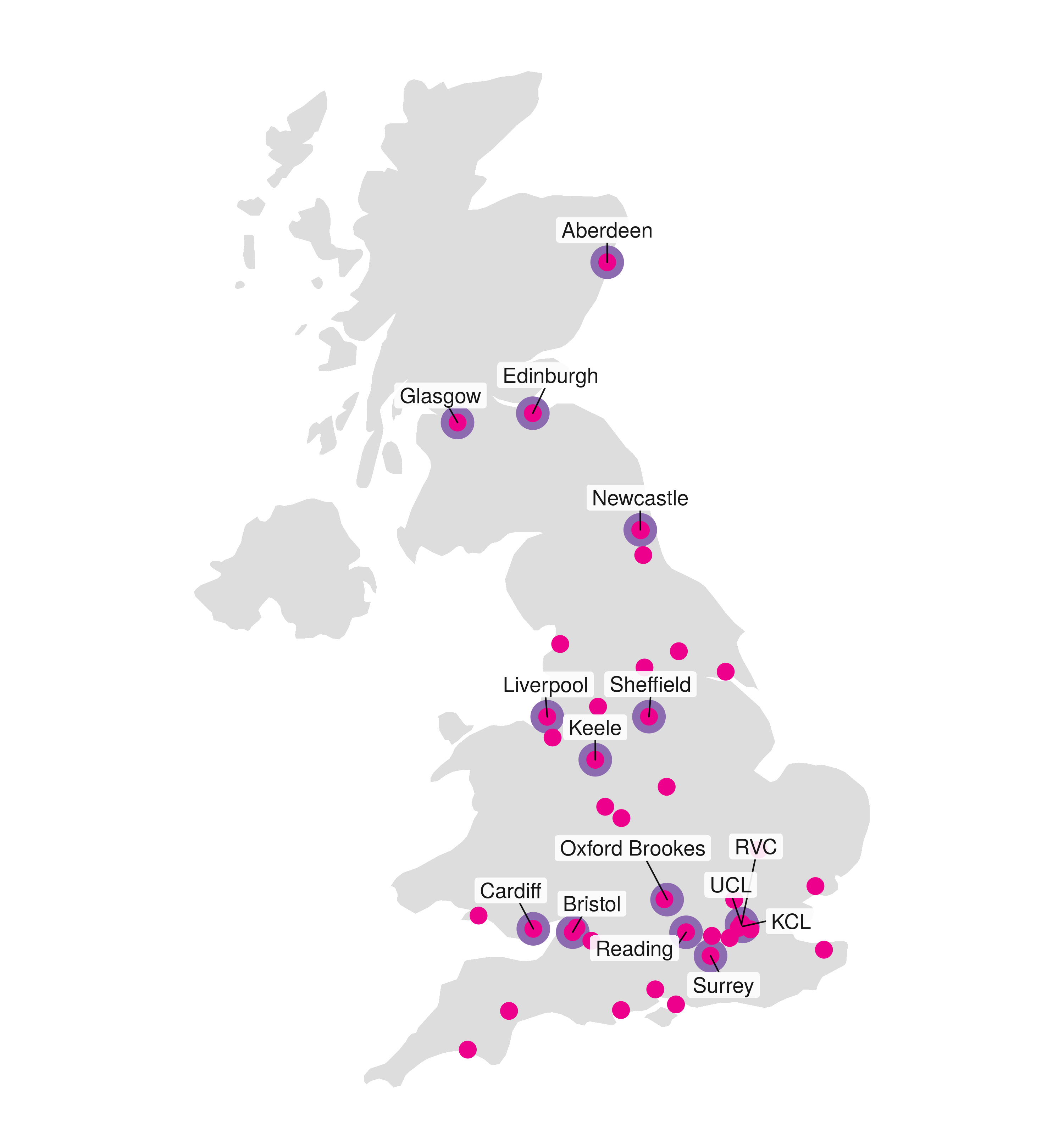 UK map with location of institutions